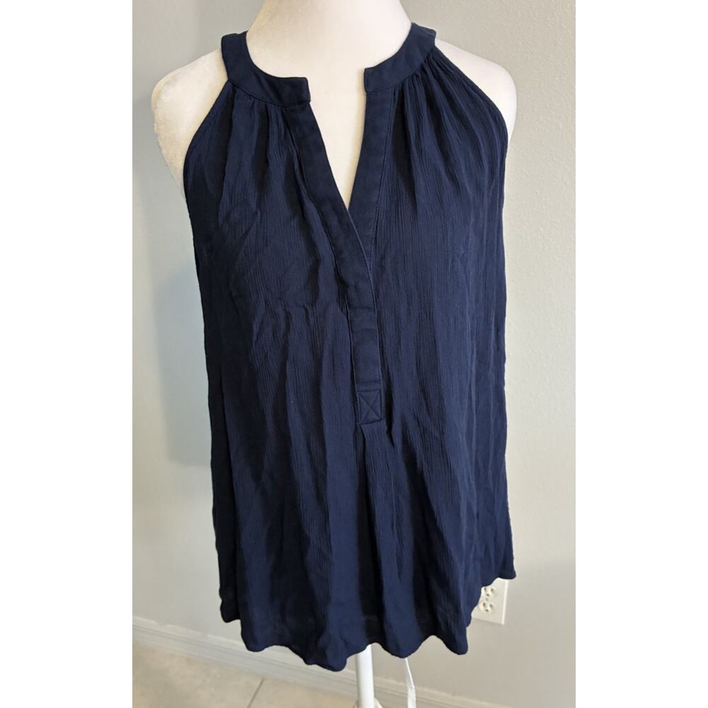 Lilly Pulitzer Women Essie Tank Top Navy Blue Beachy Coastal Nautical V Neck L